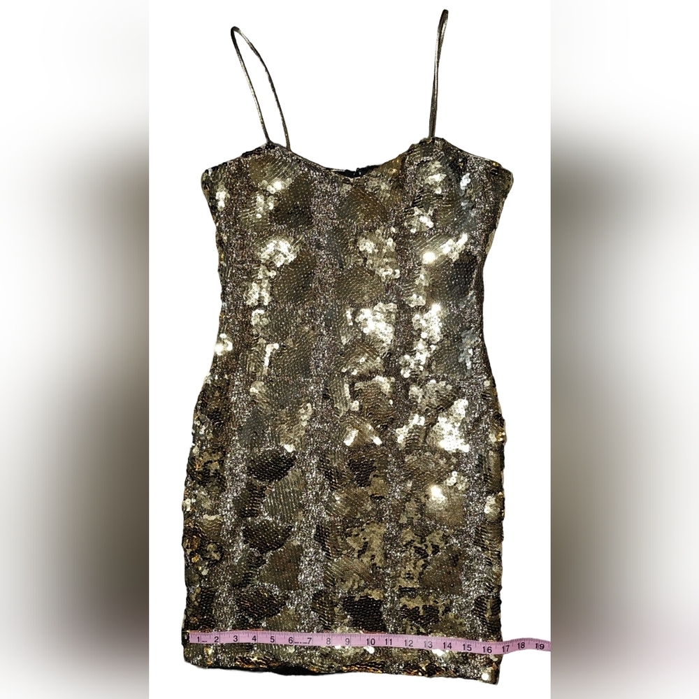 Vtg Dave & Johnny Gold Sequin Animal Print Mini Dress Cocktail Party USA Sz 3/4 - Picture 8 of 16